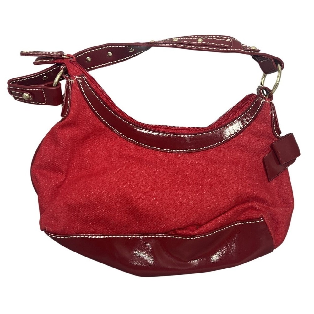 Stylish Red Shoulder Bag Women's Handbag Patent Trim & Studded Strap